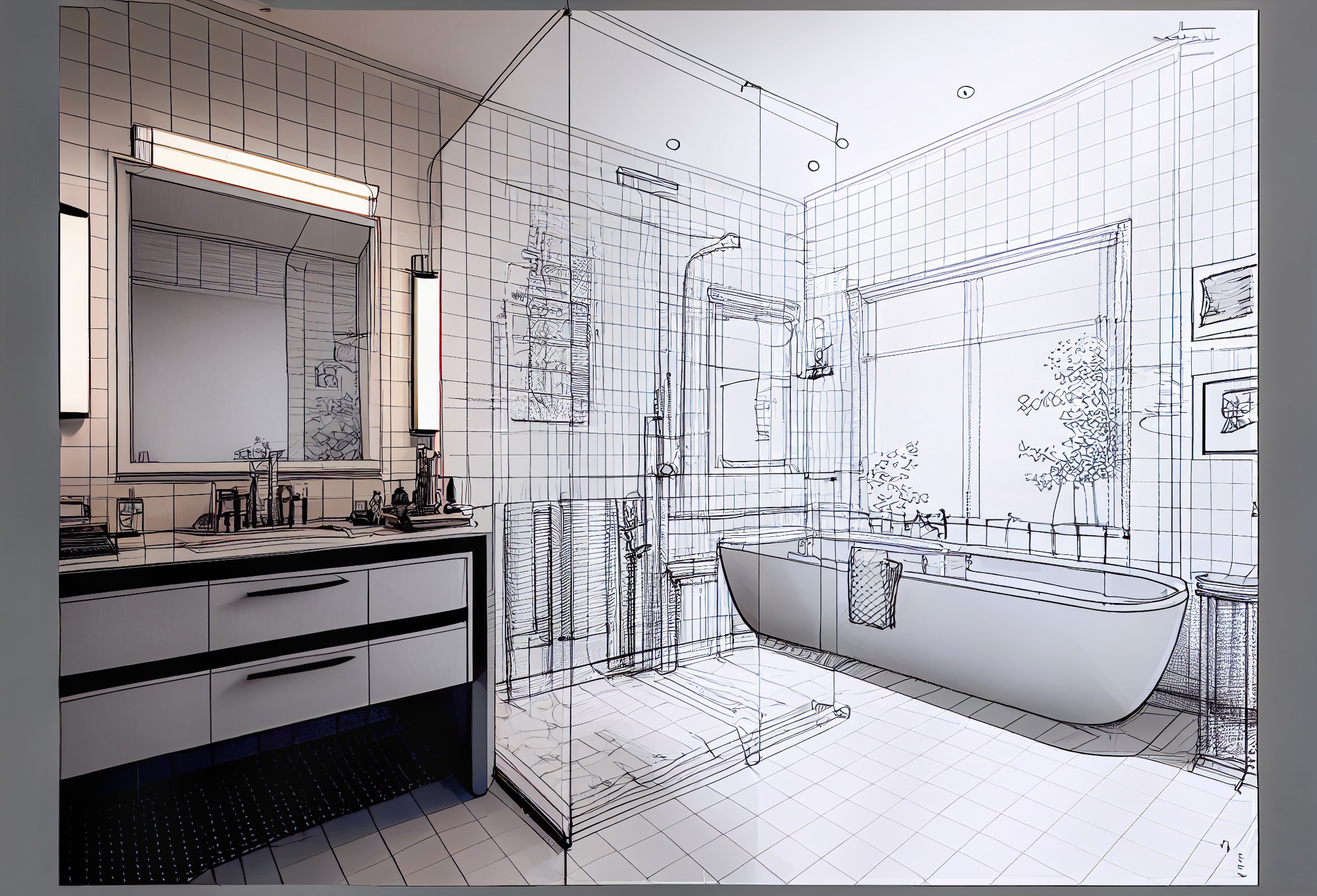 architectural sketch of bathroom
